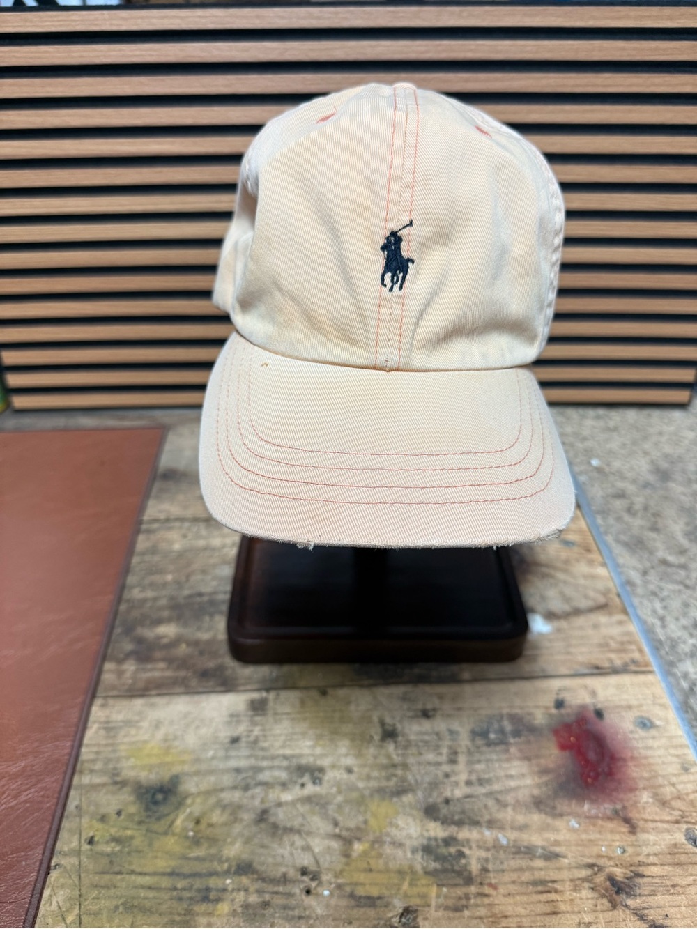 Vintage Ralph Lauren Light Beige Polo Pony Baseball Cap with Black Logo